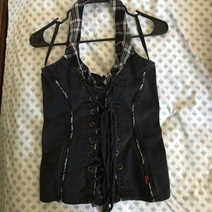 vintage tripp nyc b&w plaid corset top